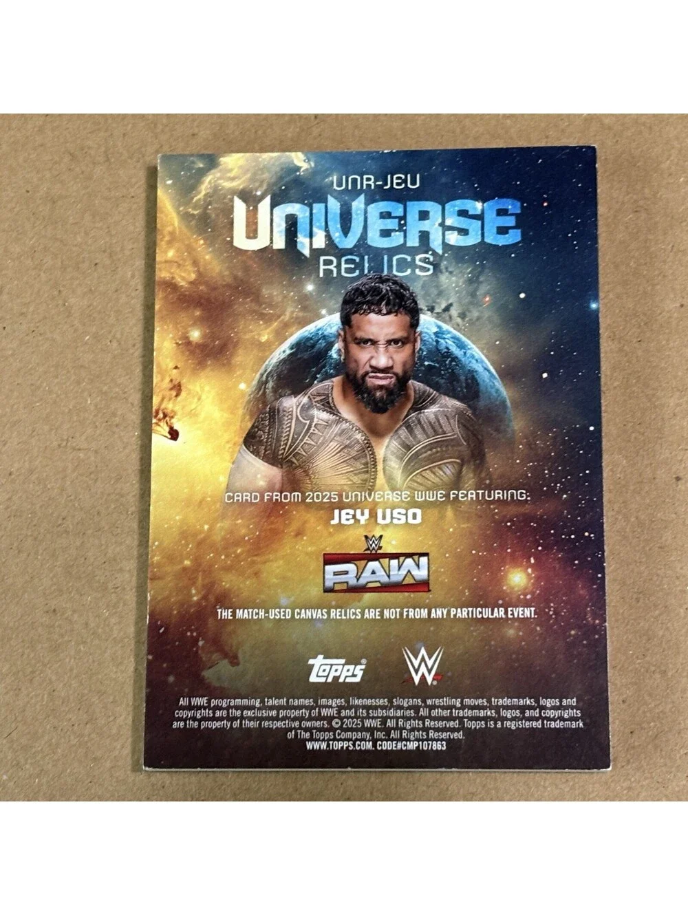2025 Topps Universe WWE Jey Uso #UNR-JEU Universe Relics #/199